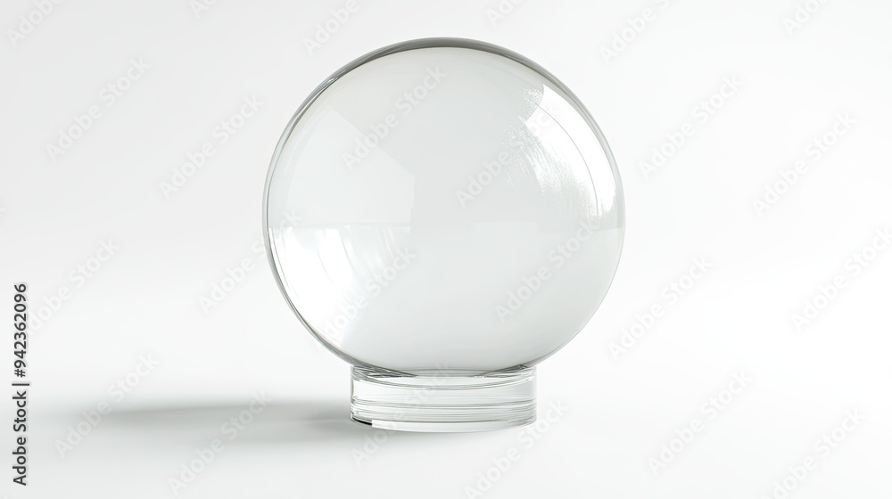 Fototapete 3d-rendered transparent sphere with a circular base, isolated on a white background with generous co