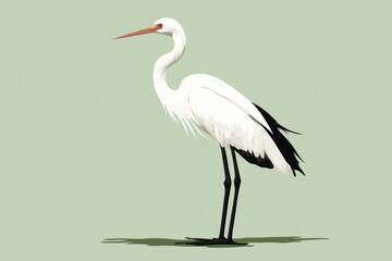 Elegant White Stork on Minimalist Background