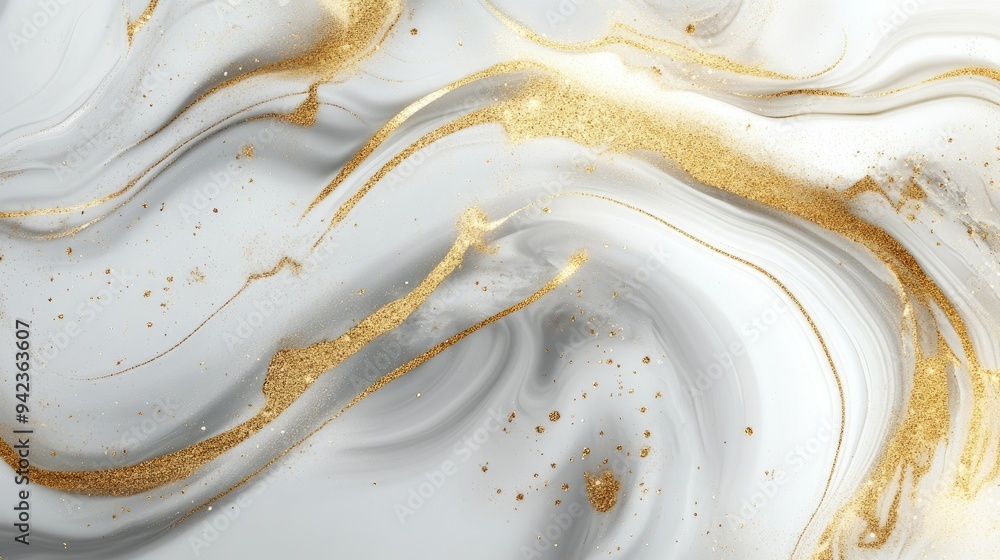 Poster abstract background with fluid gold and white marble patterns, providing a sophisticated setting for