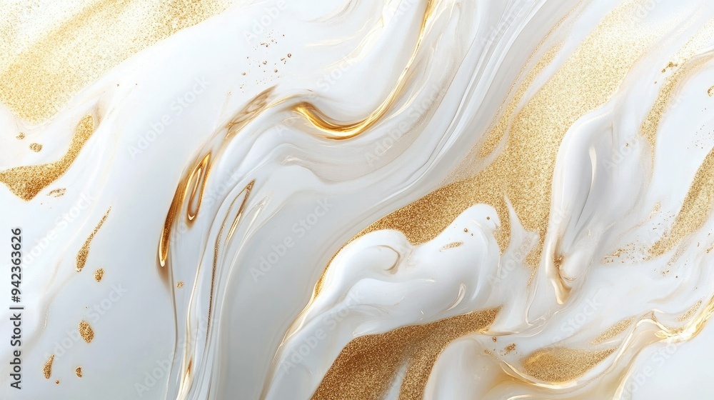 Poster abstract background with fluid gold and white marble patterns, providing a sophisticated setting for