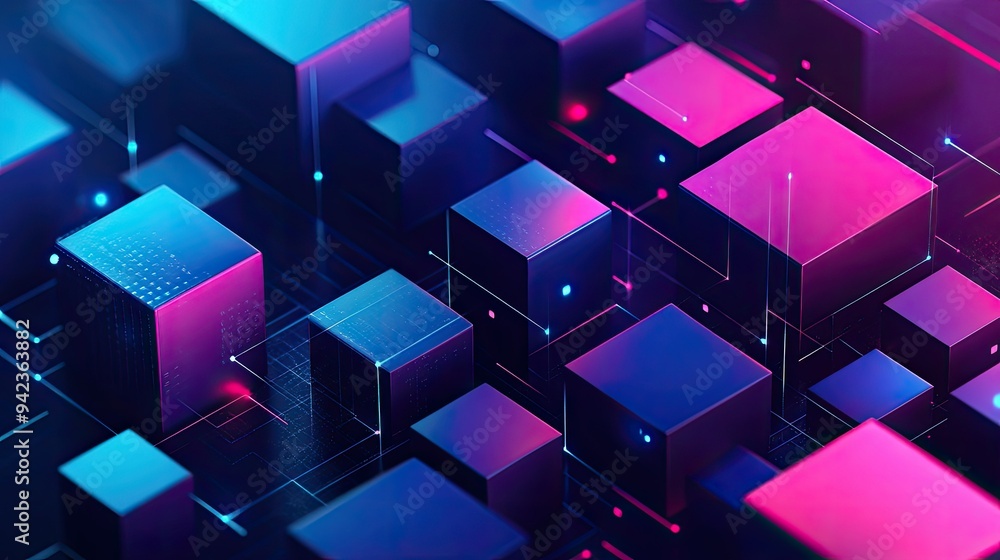 Poster abstract tech background featuring isometric 3d cubes, symbolizing innovation and the future of busi