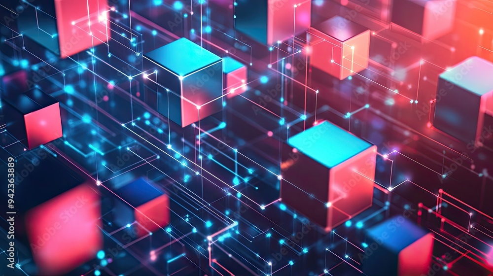 Poster abstract tech background featuring isometric 3d cubes, symbolizing innovation and the future of busi