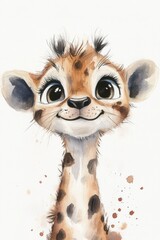 Whimsical Cartoon Giraffe with Big Eyes and Smiling Expression