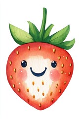 Obraz premium Cute Smiling Strawberry Illustration in Watercolor Style