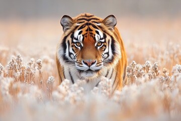 Obraz premium Majestic Tiger Strolling Through Golden Grasslands
