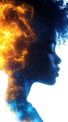 Obraz premium Profile Portrait with Fiery Hair Effects