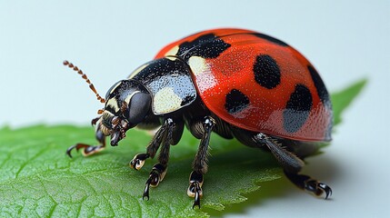 A ladybug is distinctly marked by black spots on its back.