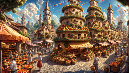 Fototapeta premium explore-a-high-resolution-snapshot-of-a-colossal-village-crafted-entirely-from-culinary-delights