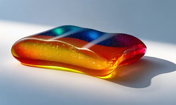 Colorful translucent squishy toy on white surface with ai generated.
