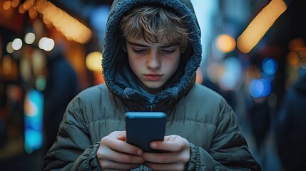 A teenager addicted to their mobile phone and social media faces excessive dependency and technology addiction concerns.