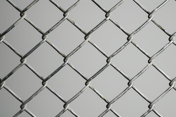 Fototapeta premium Metal wire fence closeup showing interwoven pattern and texture in gray background security concept