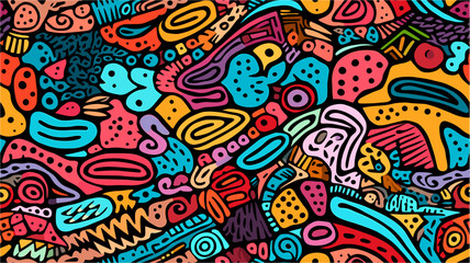 Fun colorful line doodle seamless pattern