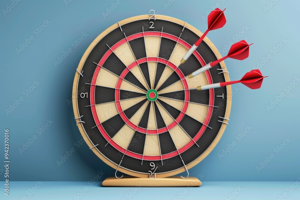 Poster A single dart strikes the center of a standard dartboard