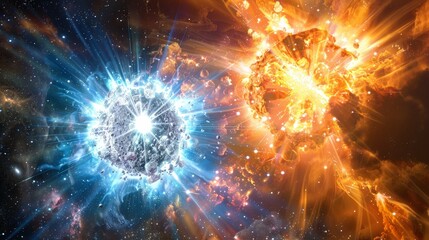 Fototapeta premium Supernovas are explosive deaths of stars, scattering elements across space and forming new stars.