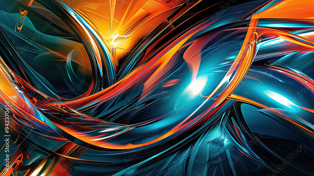 Wall mural abstract liquid gradient elements on dark background. colorful fluid 3d shapes.