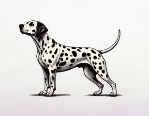 Fototapeta premium Artistic Dalmatian Dog Illustration Iconic Black Spotted Canine Portrait with Expressive Details