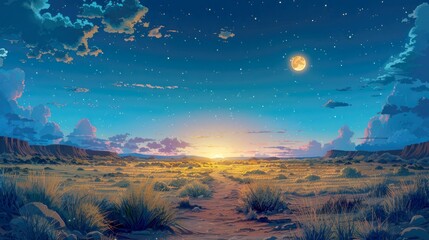 A Serene Night Sky Above a Desert Landscape