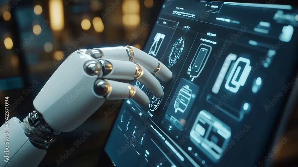 Poster detailed shot of a customer service chatbot integrated into a smart device, displaying advanced ai t