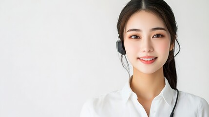 customer service japan woman on white background with copy space 