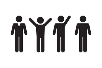 Businessmen figure icons. Human silhouettes standing. Different postures vector symbols. Simple black pictograms.