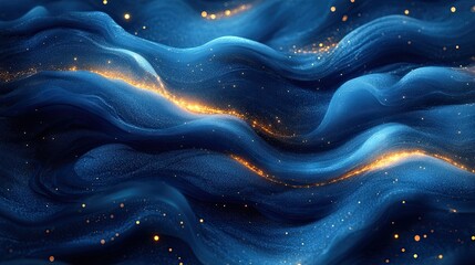 Obraz premium Accented with golden glitter, abstract blue swirls create a captivating effect.