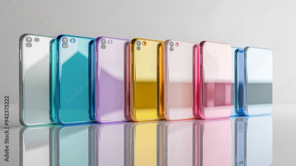 Poster smartphone isolated in multiple color options, ideal for consumer choices.