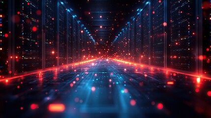 Obraz premium Abstract background of a data center shows databases, terminal storage, and cloud computing systems.
