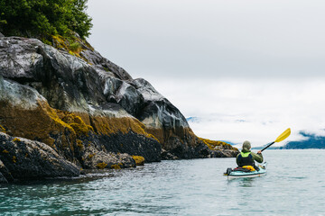 Kayaking in Glacier Bay National Park in southeastern Alaska in summer