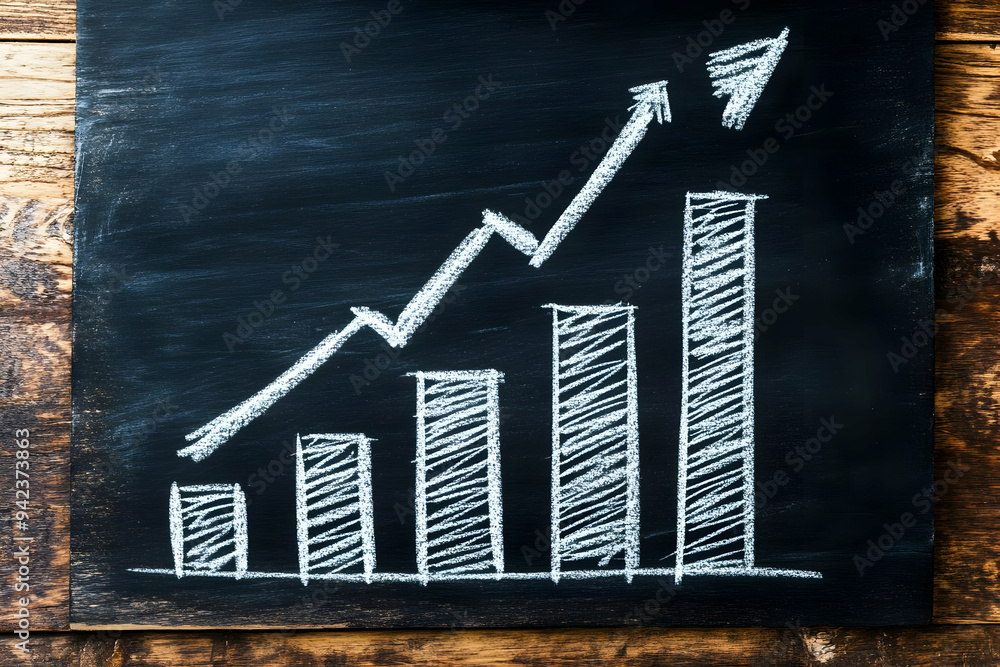 Poster a chalkboard with a chalk graph showing a steady increase in performance metrics, symbolizing growth