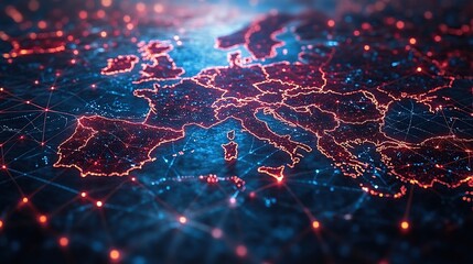 A digital map of Western Europe, North Africa, and the Middle East shows global connectivity.