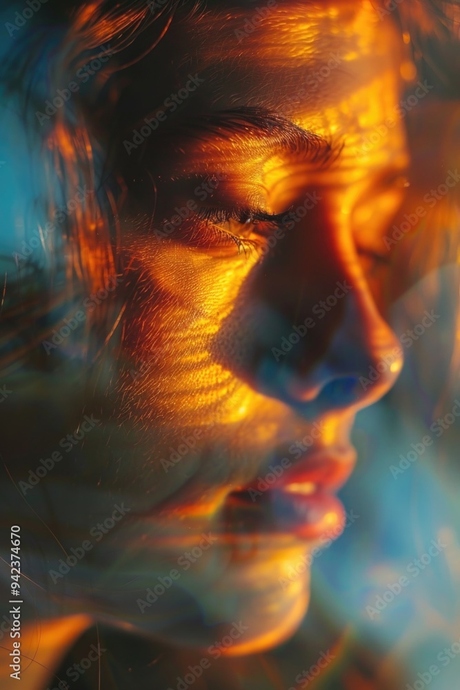 Poster Close-up portrait of a person's face with a blurred background, suitable for use in various contexts where individual identity is not important