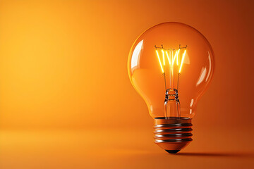 A glowing light bulb with warm orange background, symbolizing creativity and innovation in modern design.