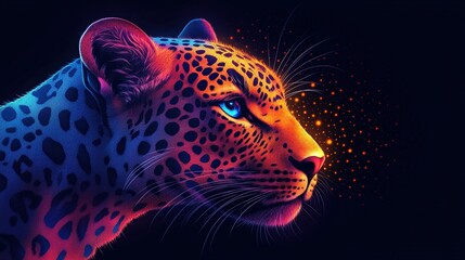 Fototapeta premium A colorful leopard on a dark background is depicted in an abstract fantasy style.