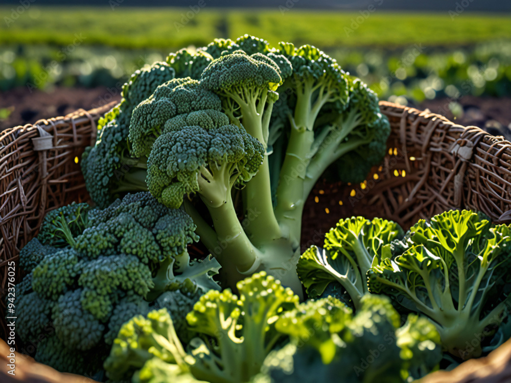 Wall mural Broccoli field in the sunset