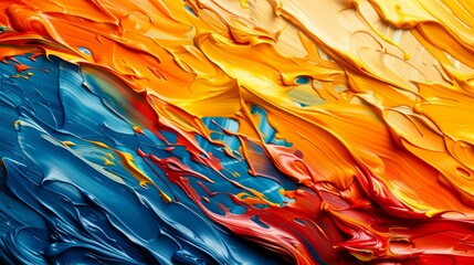 Abstract Swirls of Orange, Yellow, Red, and Blue Oil Paint