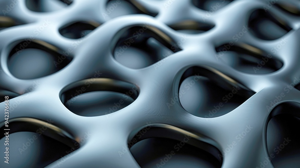 Poster abstract metallic surface with interconnected curved shapes