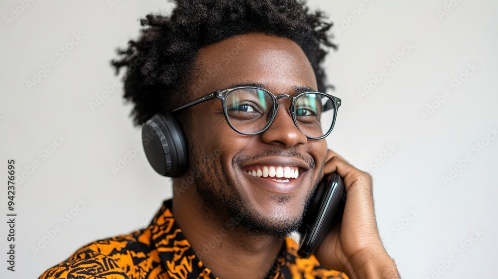 Poster Smiling black telephone advisor