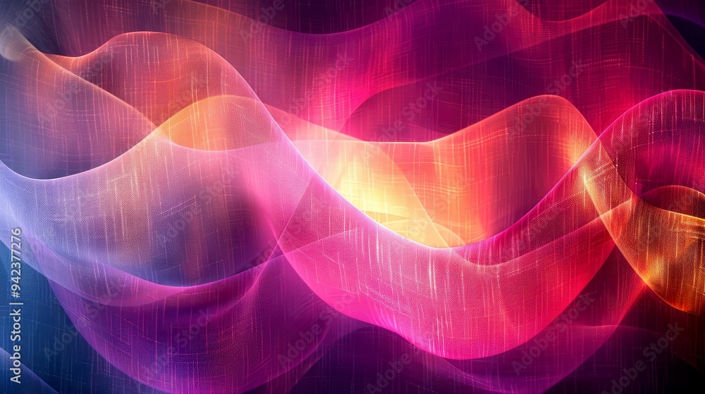 Poster abstract wavy pattern with glowing grid and gradient colors