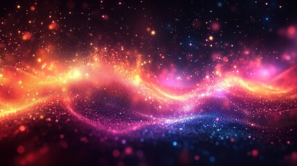 Obraz premium Digital waves and a dynamic sound equalizer with rhythmic pulses fill an abstract multicolored background.