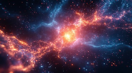 Obraz premium An explosive burst of artificial intelligence and digital neurons illustrates the impact of excessive technology use in an abstract representation of a quantum computing system.