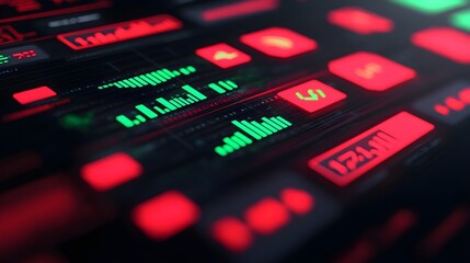 Futuristic Red and Green Interface with Digital Display