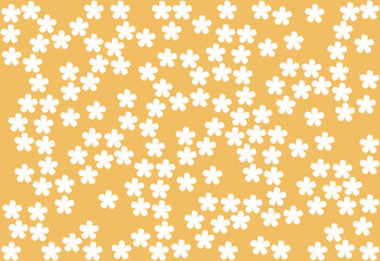 yellow background with white hand drawn Japanese flowers