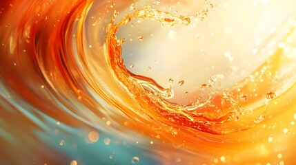 Orange Liquid Splash with Golden Bokeh Background