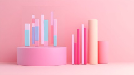 Obraz premium Pink Pastel Geometric Shapes 3D Minimalist Background