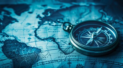 Compass on world map and with business concept background generative ai