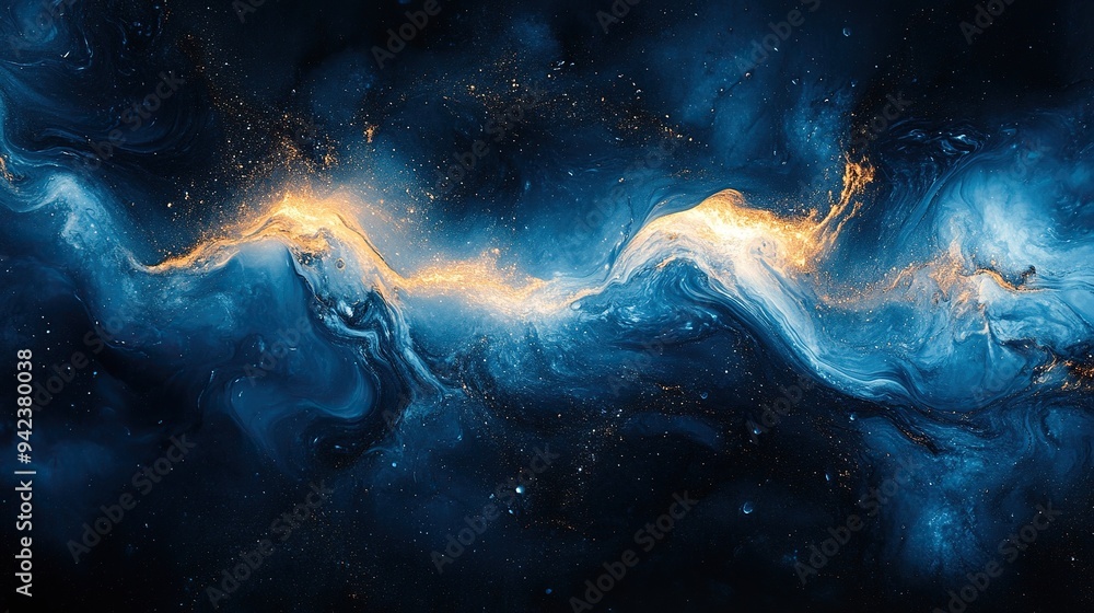 Wall mural blue and black paint swirl in an abstract, creating a dynamic effect.