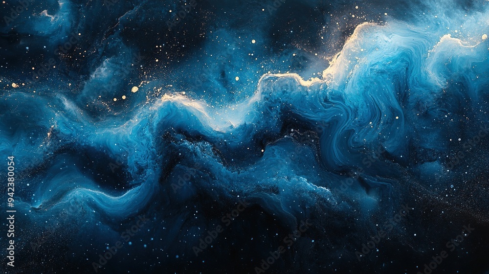 Wall mural blue and black paint swirl in an abstract, creating a dynamic effect.