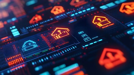 Red & Blue Digital Interface with House Icons