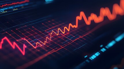 Fototapeta premium Red Line Stock Market Graph, Upward Trend, Financial Data