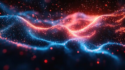 Fototapeta premium Explosive digital particles form a quantum core in this AI-focused tech abstract.